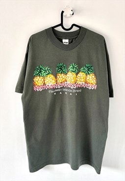 Vintage pineapple Kauai Hawaii green tourist T-shirt large 