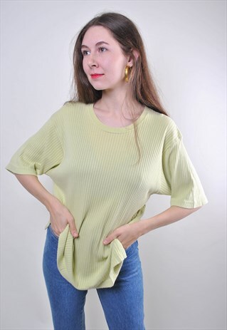 VINTAGE GREEN MINIMALIST STRIPED WOMAN TSHIRT