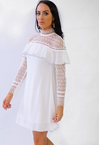 LILY WHITE LACE FRILL SUMMER DRESS