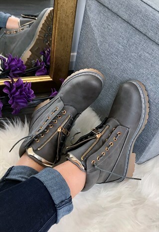 GREY HIKER STYLE ANKLE BOOTS