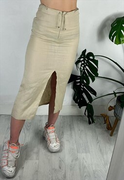 Vintage 90s Linen Midi Skirt