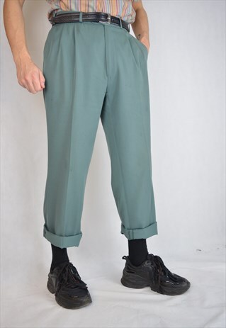 VINTAGE STRAIGHT TURQUOISE CLASSIC SUIT TROUSERS