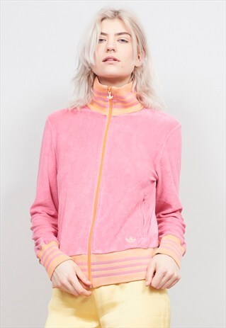 VINTAGE 80'S ADIDAS PINK FLANNEL SPORTS TRACKSUIT JACKET