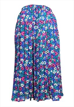 Vintage 80s Midi Skirt Bright Floral High Waisted Pleated