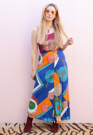 VINTAGE 70'S PRINT MAXI SKIRT