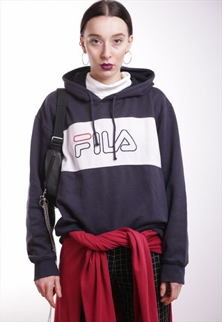VINTAGE 80S FILA HOODIE IN NAVY. SPORTSWEAR. UNISEX