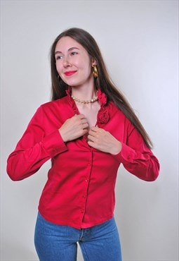 Red ruffle blouse, Italian ruffled blouse, sexy blouse