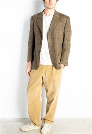 MEN'S INTHEMA BEIGE COLORFUL CHECKED NEW WOOL BLAZER 