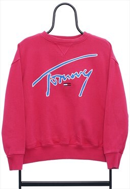 Vintage Tommy Hilfiger Spellout Pink Sweatshirt Womens