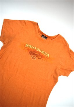Vintage 90s Harley Davidson Orange Graphic T-Shirt 