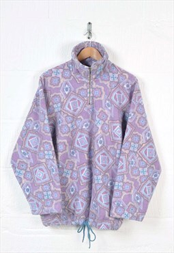 Vintage Fleece 1/4 Zip Retro Pattern Purple Ladies XXL