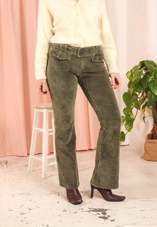 VINTAGE Y2K CORDUROY TROUSERS IN GREEN
