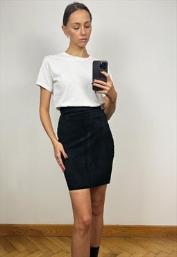 Vintage black suede mini skirt