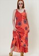 Vintage Y2k Boho Abstract Sleeveless Maxi Multi Layer Dress 
