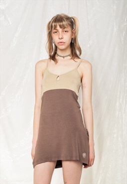Vintage Slip Dress 90s Rave Keyhole Summer Mini in Brown