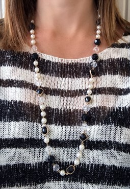 Long Faux Pearl Beaded Necklace