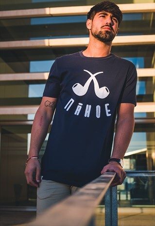 NAVY CLOTH PIPE T-SHIRT