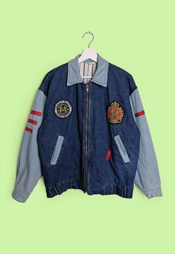 Vintage 80's Denim Oversized Jacket Retro Patches College