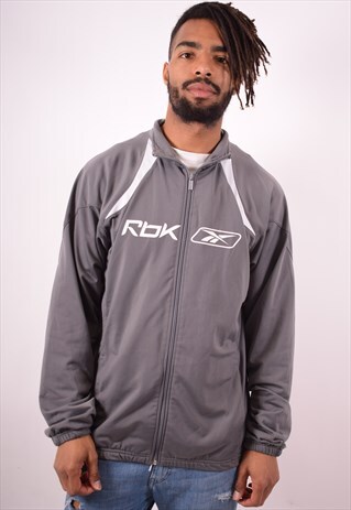 REEBOK MENS VINTAGE TRACKSUIT TOP JACKET XL GREY 90S