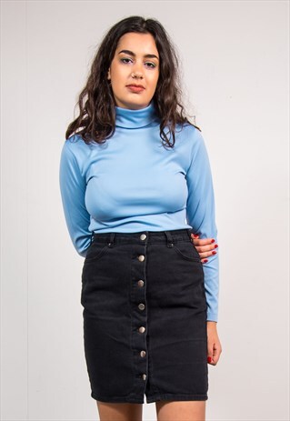 VINTAGE 70'S LIGHT PASTEL BLUE STRETCH ROLL NECK TOP