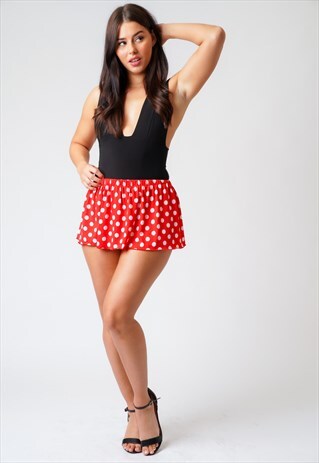 RED POLKA DOT HIGH WAIST MINI SKIRT