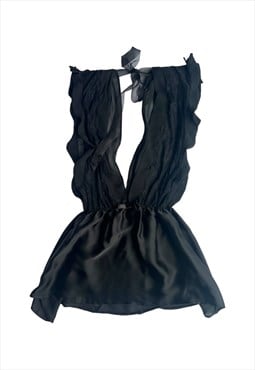 Y2K Top babydoll Lingerie ruffled silky satin look Black