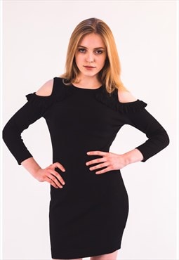 Cold Shoulder Knitted Bodycon Dress in Black