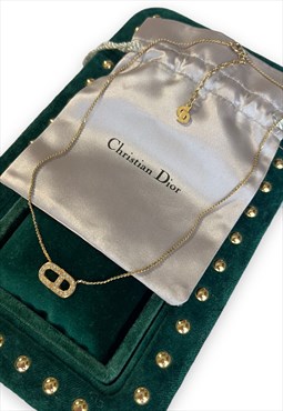 Vintage Dior necklace gold tone chain CD monogram diamante