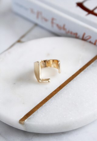 GOLD MINIMALIST LETTER L INITIAL MONOGRAM ADJUSTABLE RING
