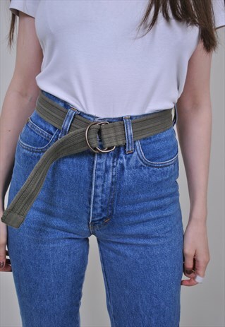 VINTAGE KHAKI GREEN BELT, 90S MILITARY MINIMALIST BELT