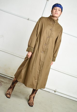 VINTAGE 70S MOD MINIMALIST FAUX FUR DETAILED SWING COAT