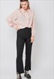 VINTAGE 60S PARIS CHIC TIE NECK BLOUSE IN SHINY PEACH M