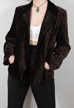 Brown/black velvet leopard blazer