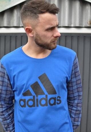 90'S GRUNGE ADIDAS REWORK T WITH VINTAGE CHECK SHIRT SLEEVES