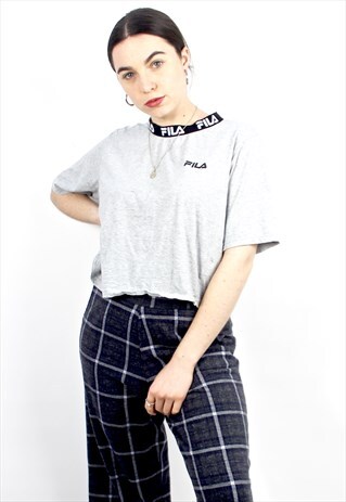90'S RETRO GREY & BLACK HIGH-NECK CROP TOP
