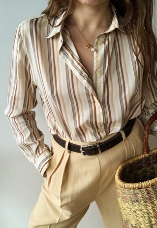 VINTAGE 60S LUXE MOD STRIPED SHIMMER TOP SHIRT BLOUSE