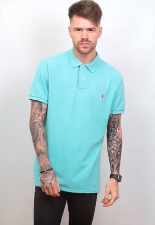 1990'S VINTAGE TURQUOISE RALPH LAUREN POLO SHIRT