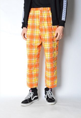 VINTAGE 70S ORANGE YELLOW CHECK FESTIVAL PANTS