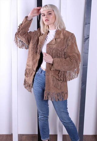 VINTAGE 70S BROWN SUEDE TASSEL FRINGED JACKET. OVERSIZED