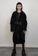 GOTHIC FAUX FUR COAT BELTED UTILITY TRENCH JACKET IN BLACK