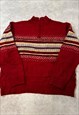 VINTAGE KNITTED JUMPER ABSTRACT 1/4 ZIP PATTERNED SWEATER
