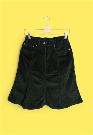  Vintage 90's A-line Corduroy Black Denim Corduroy Skirt