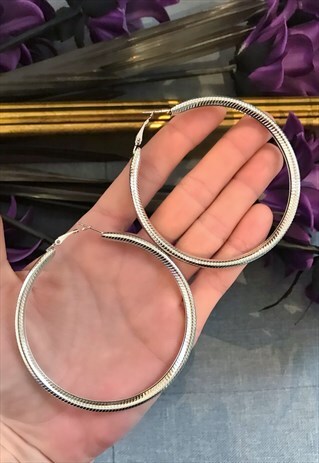 LARGE SILVER COLOURED HOOP EARRINGS