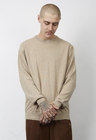 VINTAGE 90'S BEIGE CASHMERE BLUE COLLAR DETAIL JUMPER