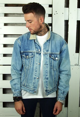 LIGHT DENIM CANVAS COLLAR UNISEX VINTAGE JACKET