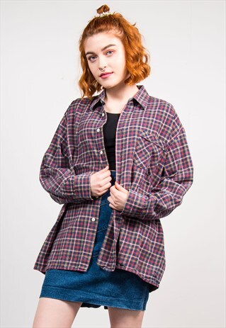 90'S GRUNGE CHECK PATTERN OVERSIZE FLANNEL SHIRT