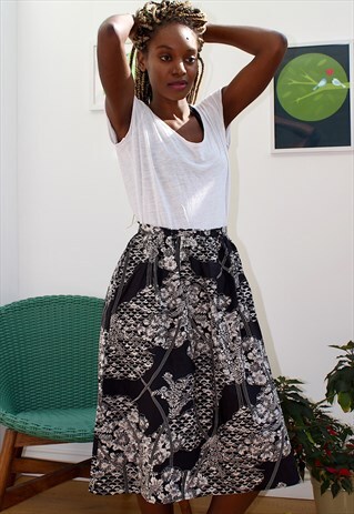 80S COTTON MIDI SKIRT BLACK & WHITE