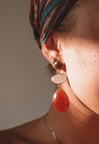 GOLD PLATED 925 SILVER CARNELIAN STATEMENT EARRINGS