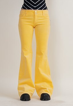 Vintage Y2k Low Waist Yellow Corduroy Fit&Flare Trousers 