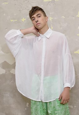 Transparent baggy shirt loose fit see-through top in white